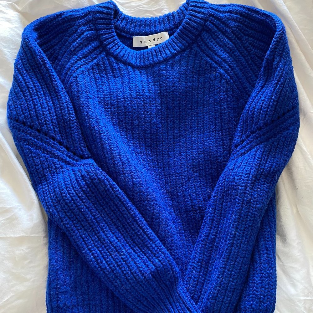 Sandro 100% Wool Cobalt Blue Knit Sweater